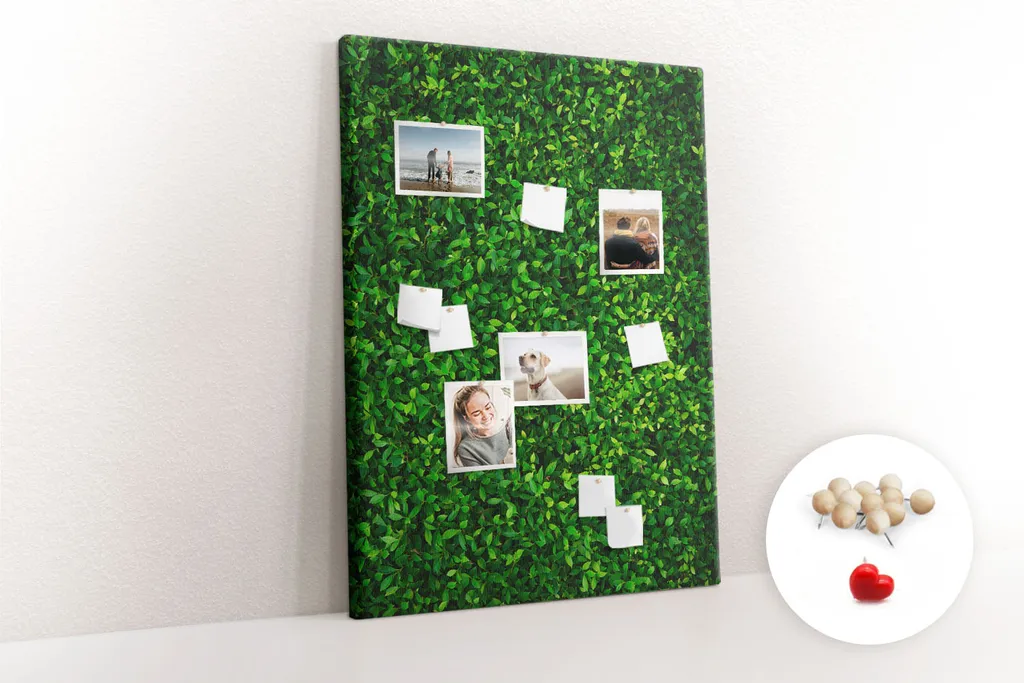 Pinwand Korkplatte Tafel ohne Rahmen - Lehrmittel Kinderspiel - 100x140 cm - 100 Stk. Holz-Pinnadeln - Zaun aus Pflanzenblättern